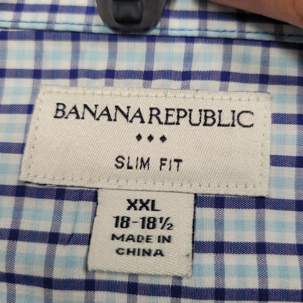Banana Republic Mens XXL Slim Fit Blue Plaid Long Sleeve Button Down Shirt